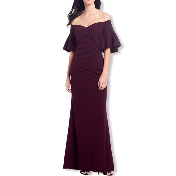 Calvin Klein aubergine off shoulder bell sleeve 16